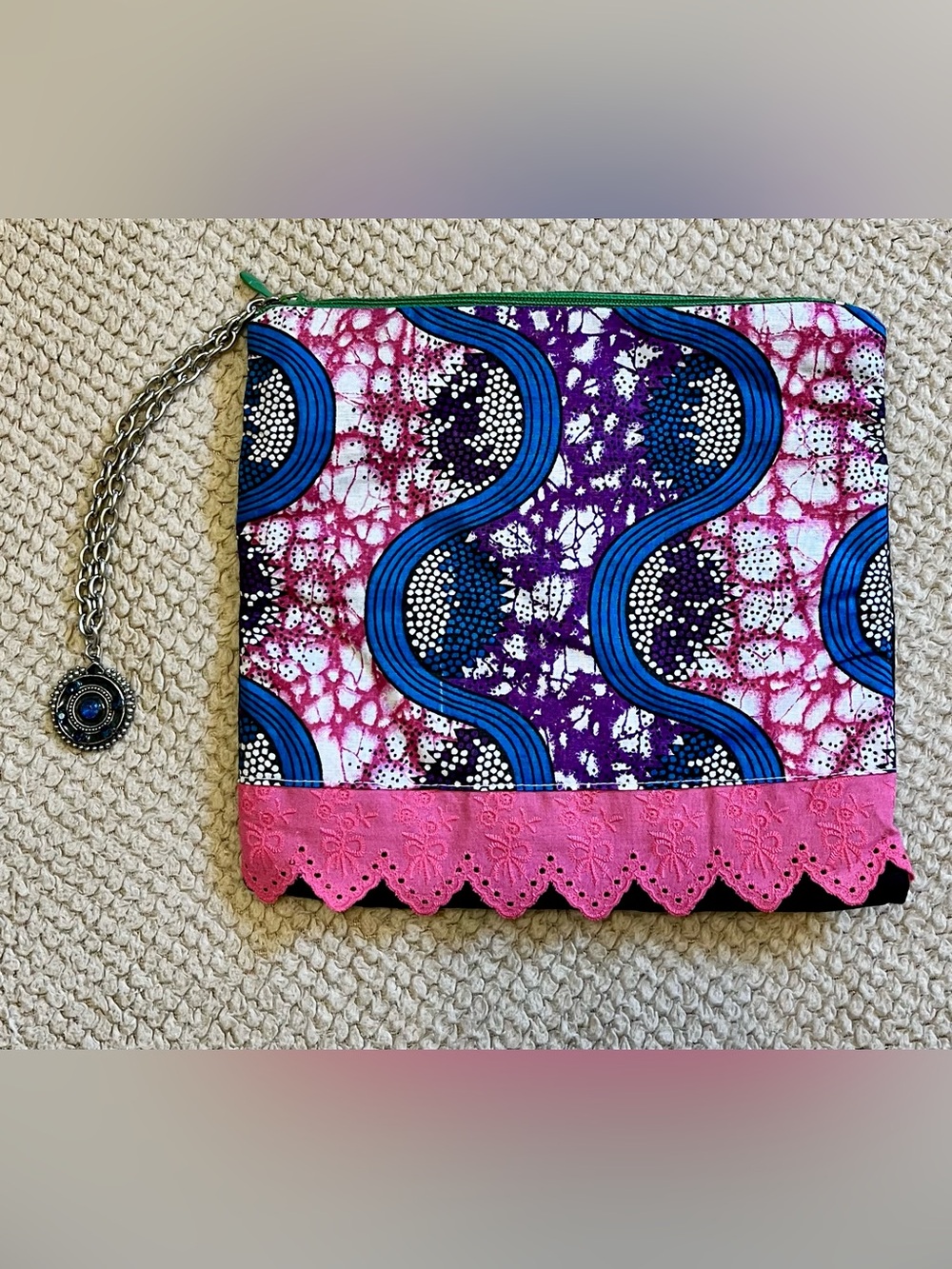 Handcrafted Pink & Blue Patterned Wristlet Clutch